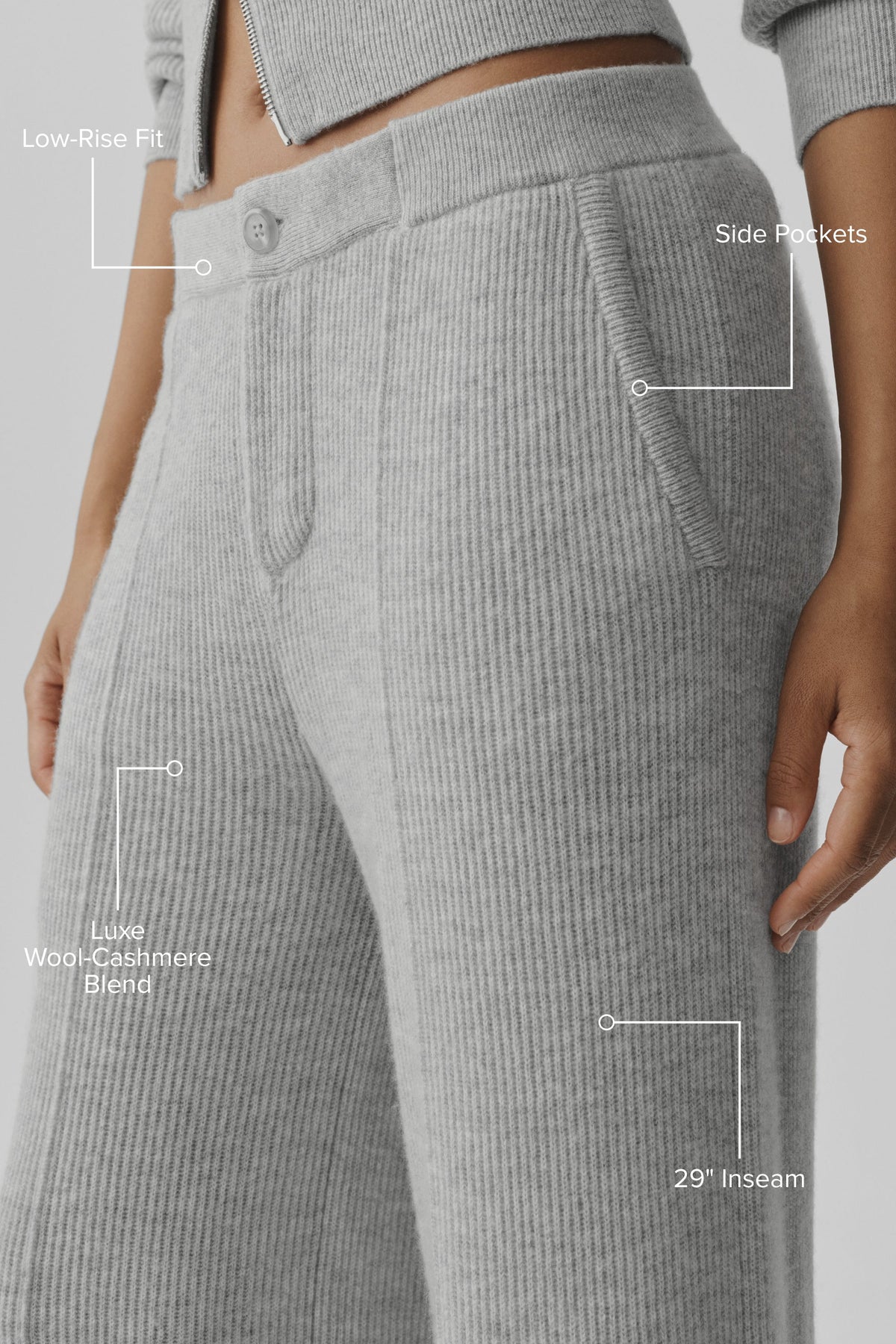 Alo Yoga Cashmere Wool Low-Rise Harmony Trouser (Regular) - Athletic Heather Grey