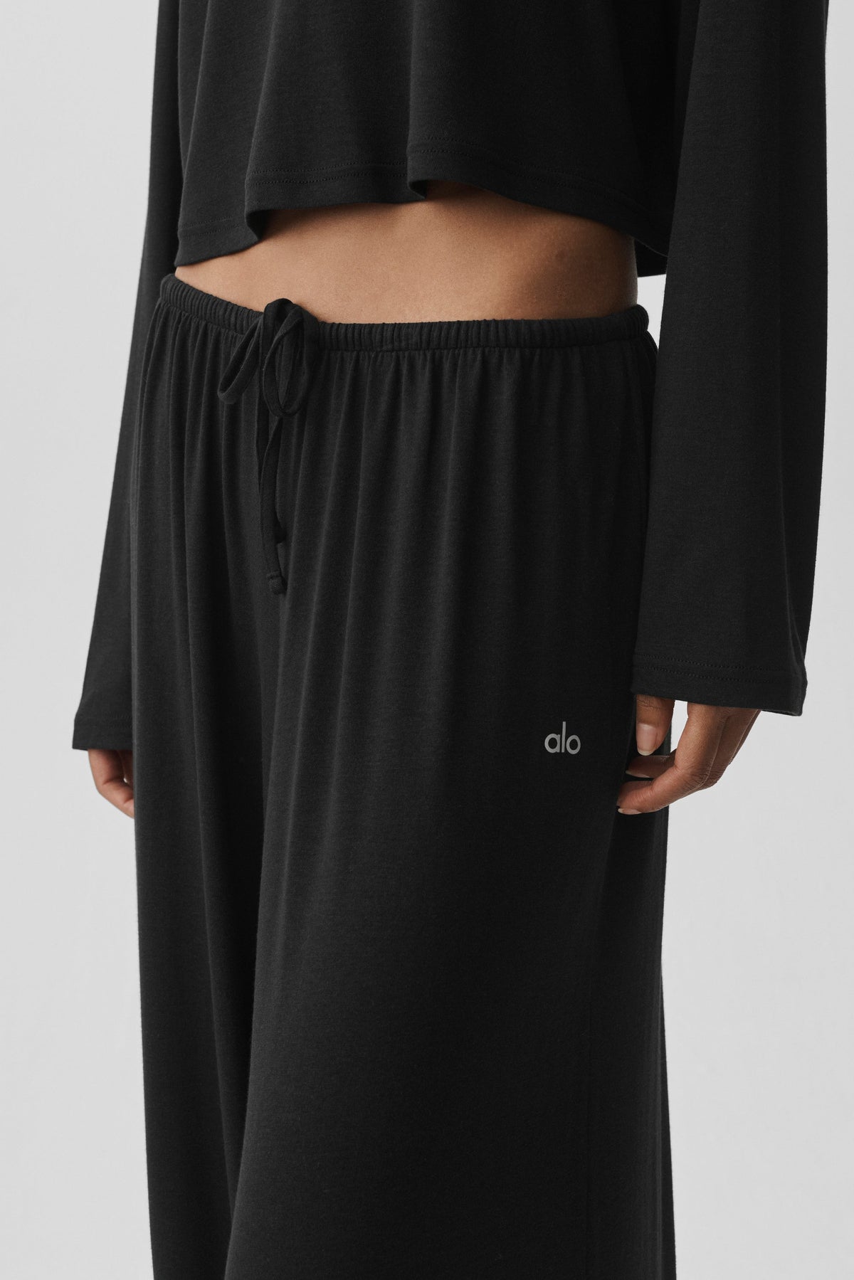 Alo Yoga Semi Sheer High-Waist Oasis Wide Leg Pant (Long) - Black