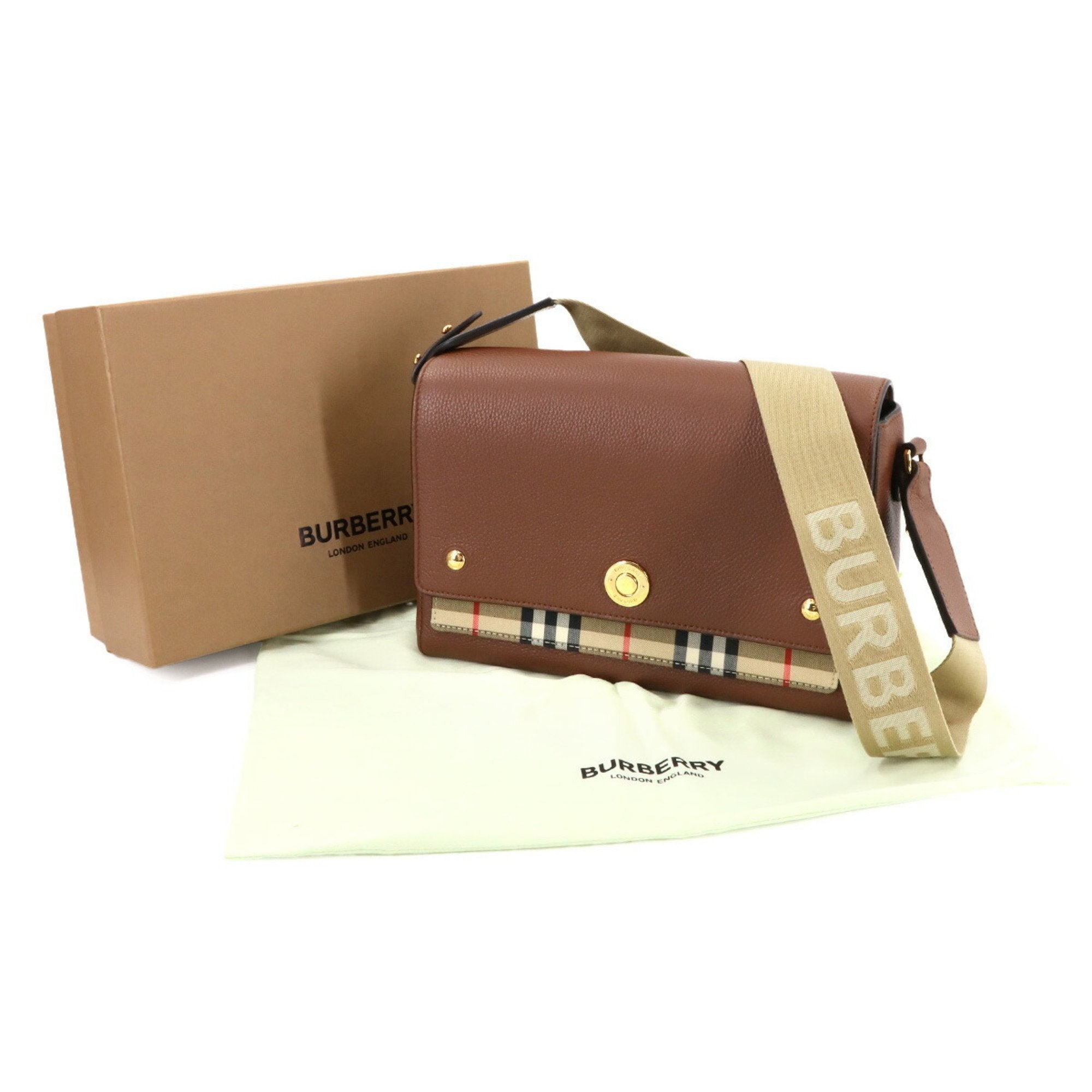 Burberry Leather Canvas Shoulder Bag (Pre-Owned)