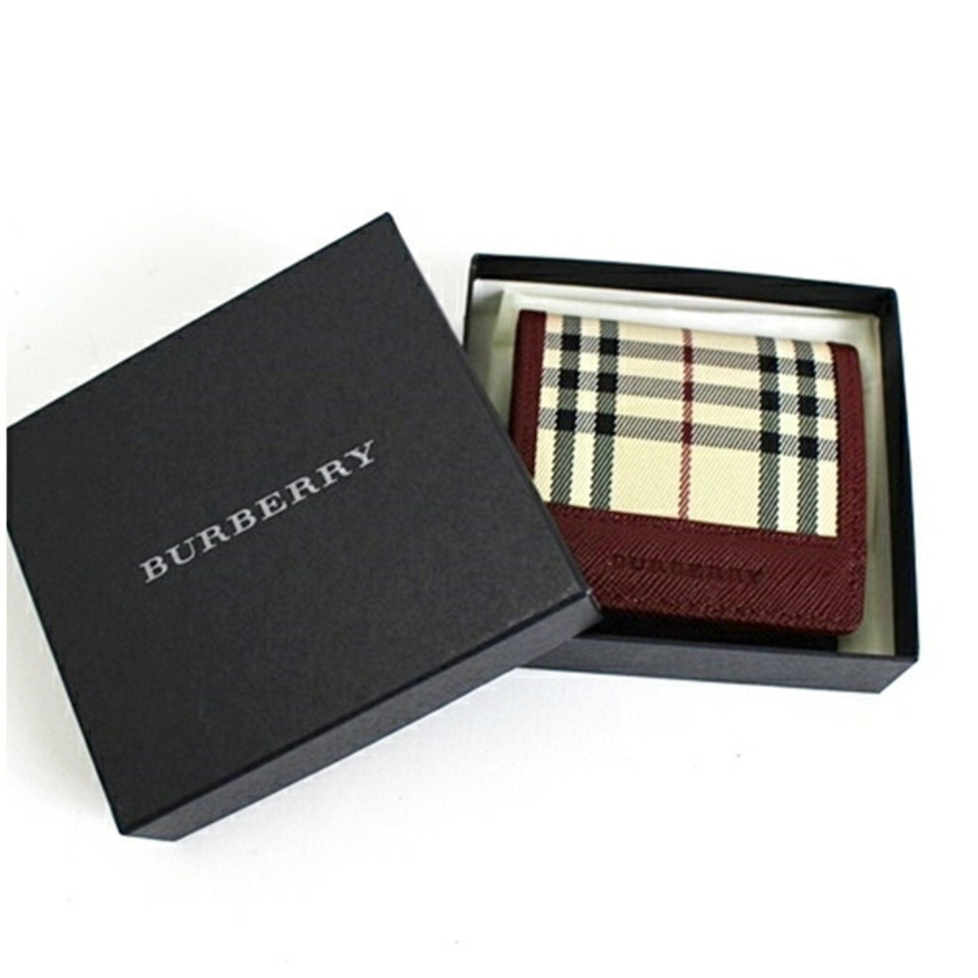 Burberry Wine Canvas Leather Coin Purse/Coin Case (Pre-Owned)