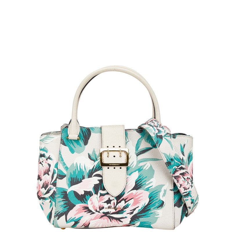 Burberry Leather Buckle Tote Floral Handbag