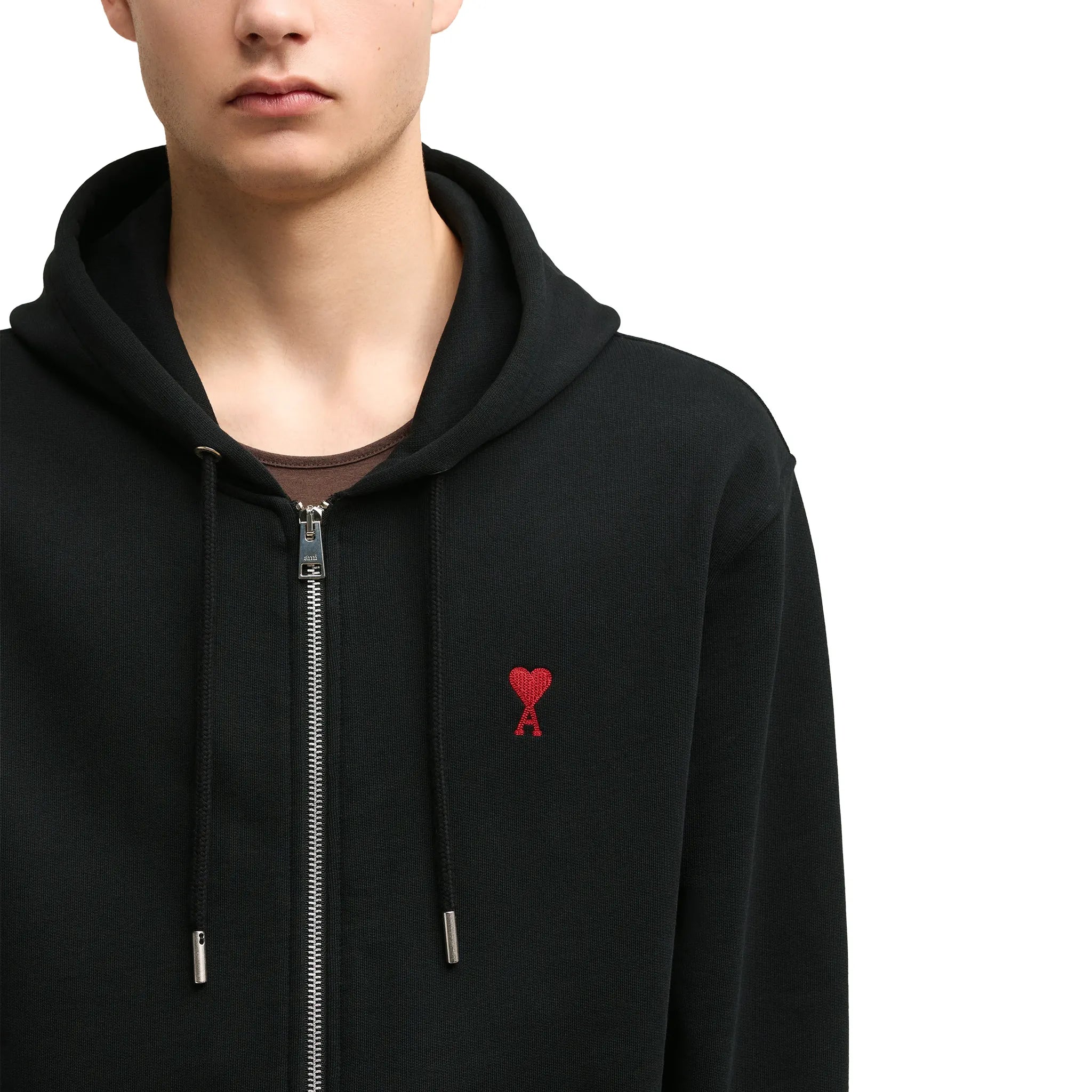 Ami Paris Ami De Coeur Cotton Black Zip-Up Hoodie