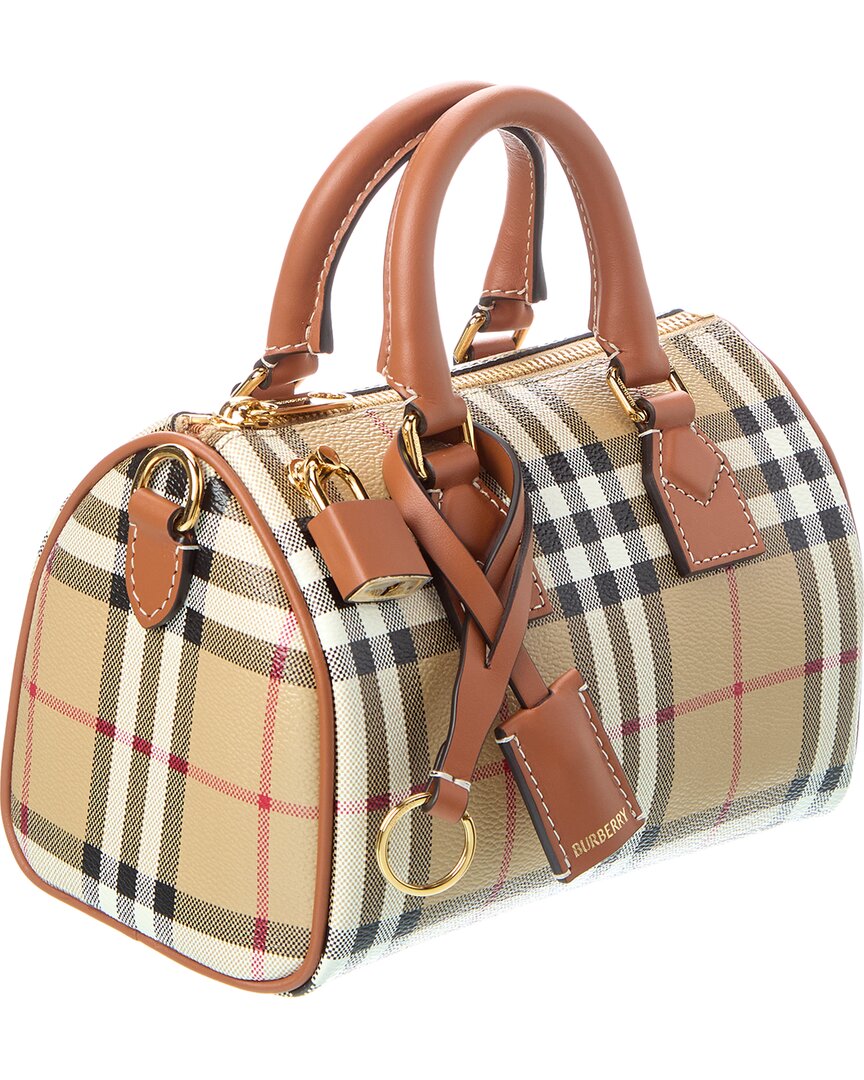 Burberry Check Mini E-Canvas & Leather Bowling Bag