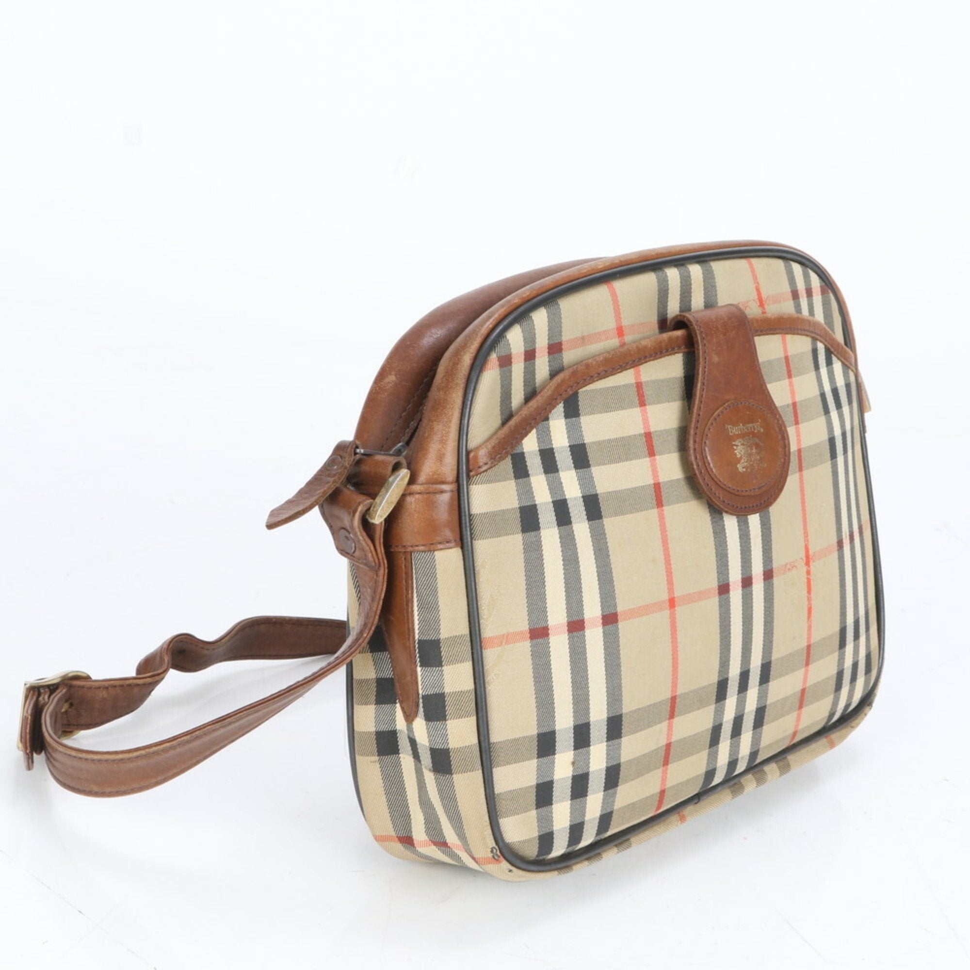 Burberry Leather Canvas Shoulder Bag Tote Bag (Pre-Owned)