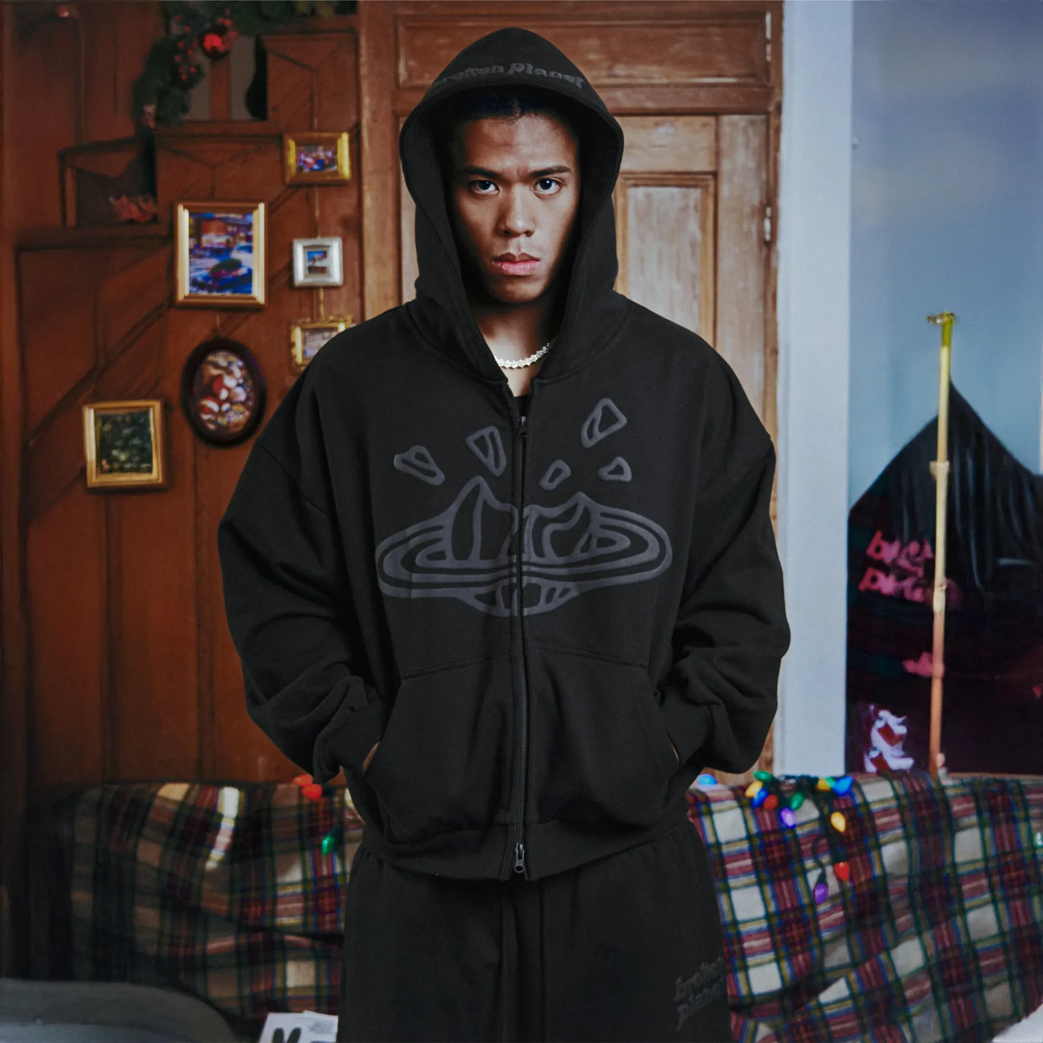 Broken Planet Midnight Black Zip-Up Hoodie