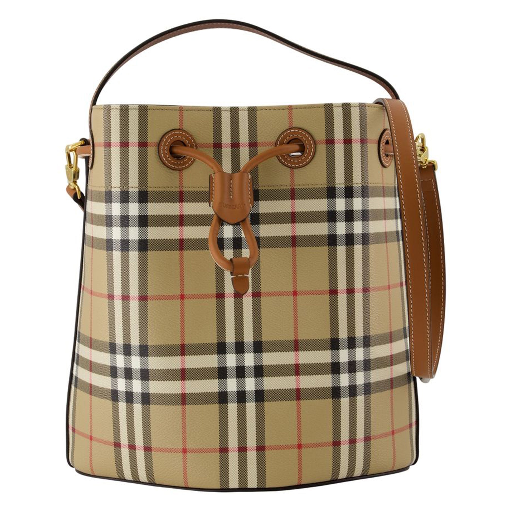 Ll Small Drawstring Purse - Burberry - Synthetic Leather - Brown