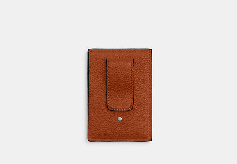 COACH®,Card Case With Money Clip,Leather,Card Case,Metal Material,Embellished,Metal,Money Clip,Casual,Brown,Back View
