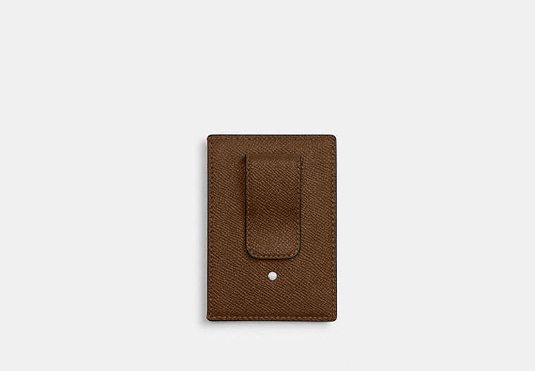 COACH®,Card Case With Money Clip,Brown,Back View