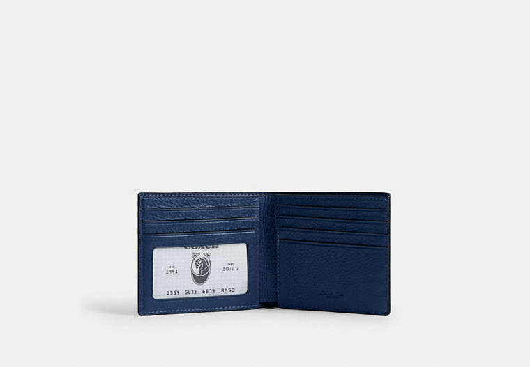 COACH®,Id Billfold Wallet With Varsity Stripe,Leather,Bi Fold,Stripe,Casual,Multi Color,Inside View,Top View