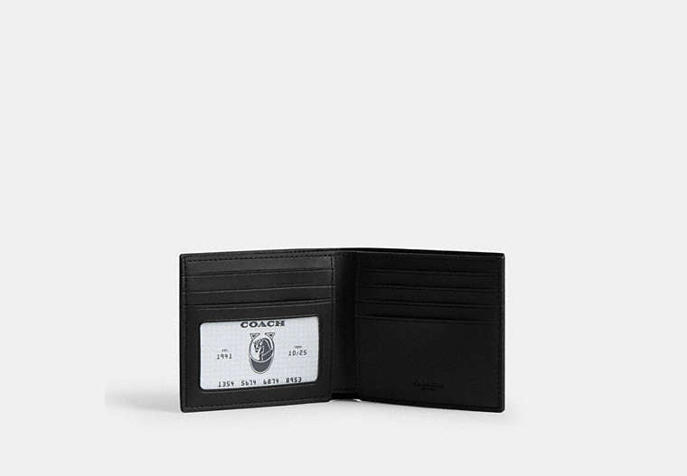 COACH®,Id Billfold Wallet In Signature Canvas With Varsity Stripe,Canvas,Leather,Bi Fold,Logo,Stripe,Casual,Multi Color,Inside View,Top View
