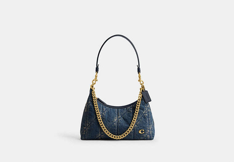 Juliet Shoulder Bag 25 In Regenerative Cotton Denim With Quilting - Brass/Dark Indigo