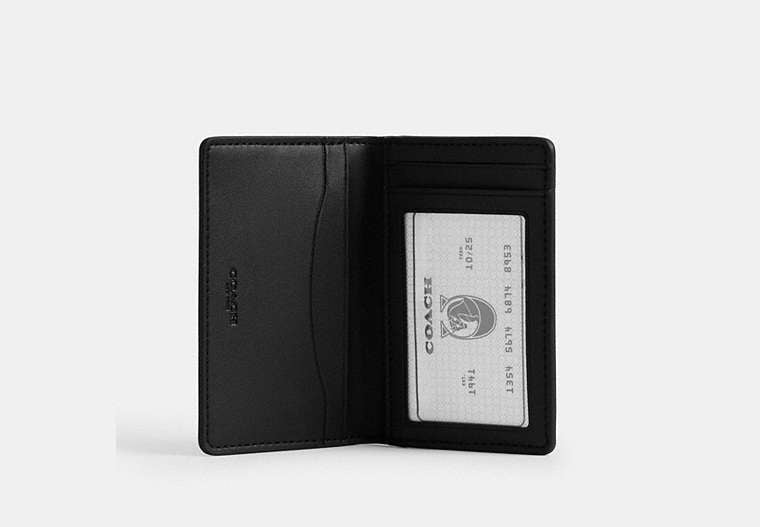 COACH®,Id Card Wallet In Loved Signature Canvas,Canvas,Bi Fold,Logo,Casual,Black,Inside View,Top View