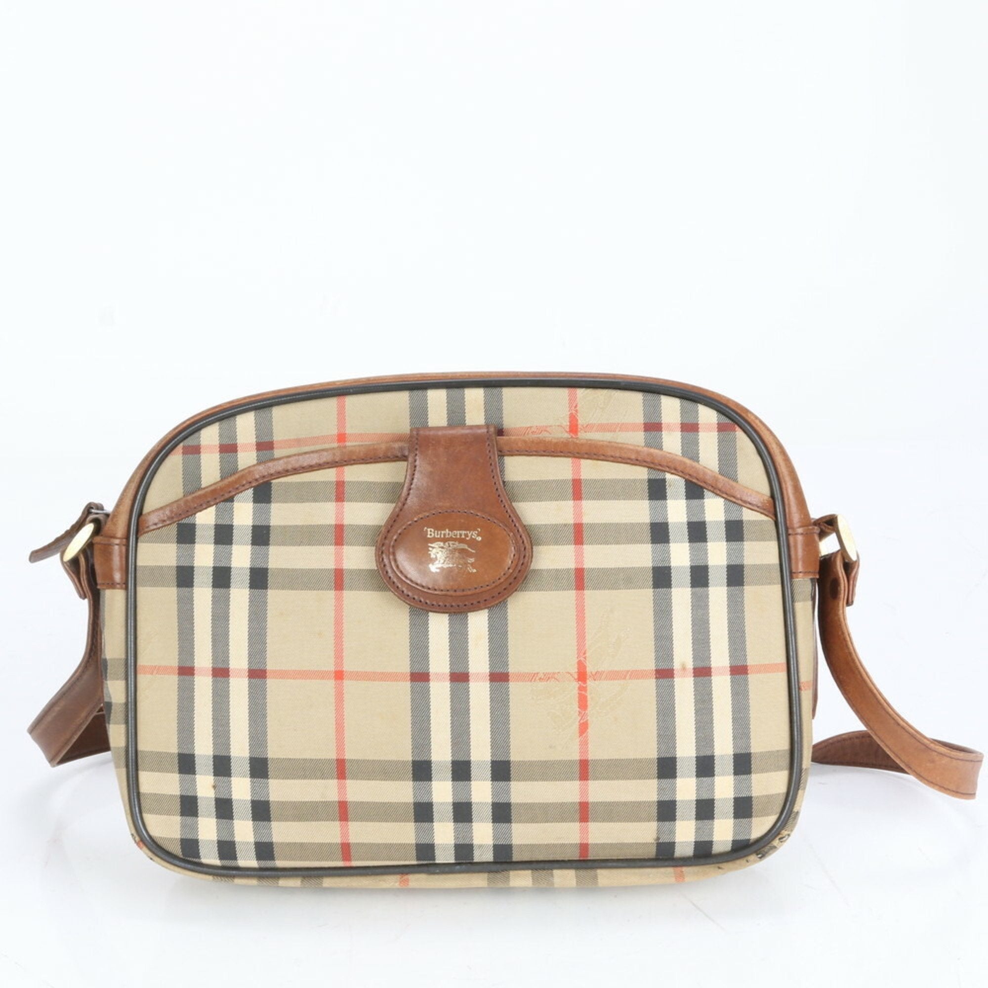 Burberry Leather Canvas Shoulder Bag Tote Bag (Pre-Owned)