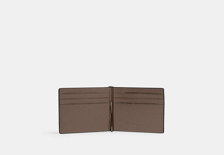 COACH®,Slim Money Clip Billfold Wallet,Leather,Bi Fold,Money Clip,Casual,Brown,Inside View,Top View