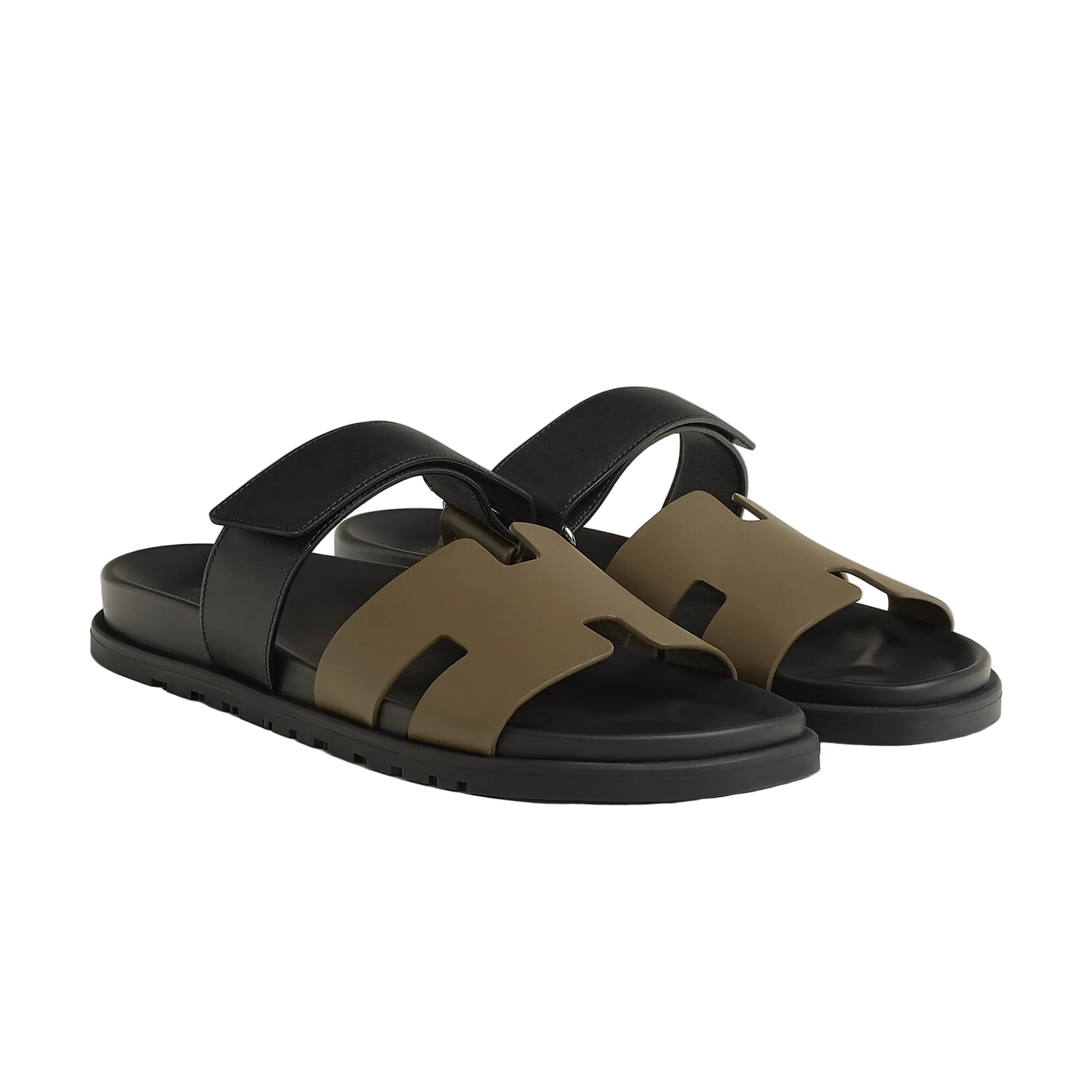 Hermes Paris Chypre vert toundra/noir Sandals