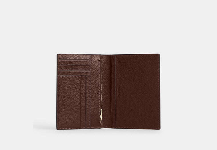 COACH®,Passport Card Case,Card Case,Bi Fold,Passport Case,Logo,Travel,Brown,Inside View,Top View