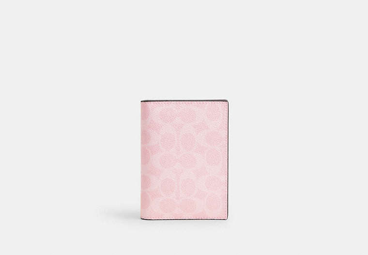 COACH®,Passport Card Case In Signature Canvas,Bi Fold,Passport Case,Card Case,Travel,Pink,Front View