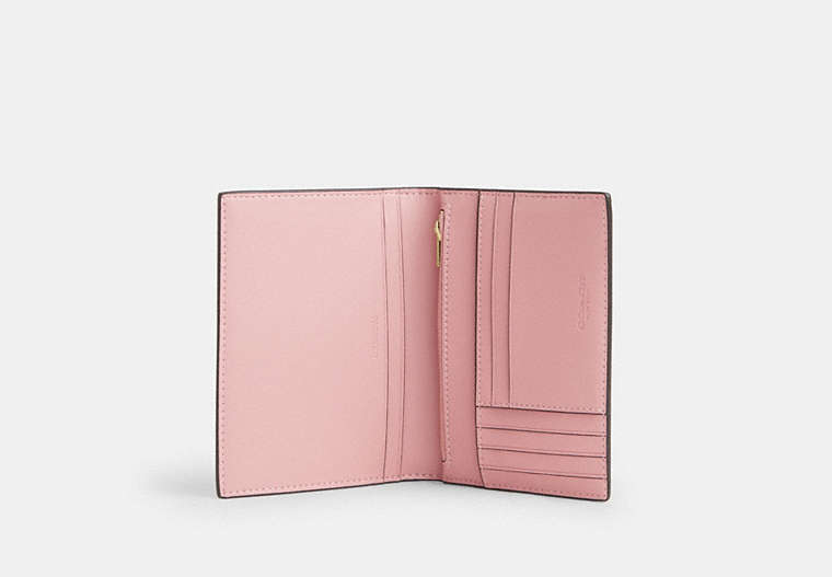 COACH®,Passport Card Case In Signature Canvas,Bi Fold,Passport Case,Card Case,Travel,Pink,Inside View,Top View