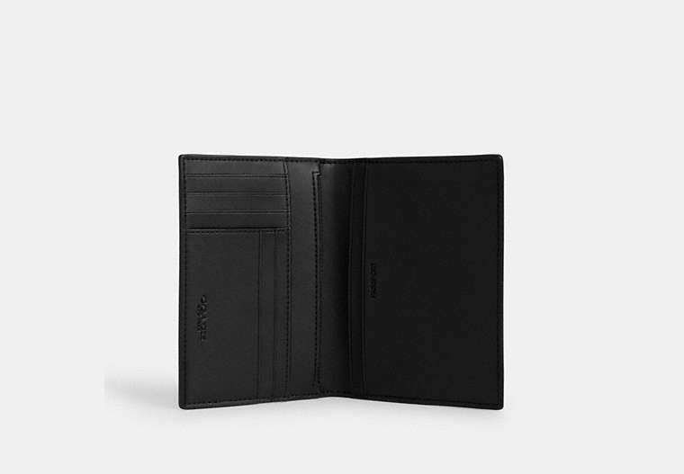 COACH®,Passport Card Case In Signature Canvas,Bi Fold,Passport Case,Card Case,Travel,Black,Inside View,Top View