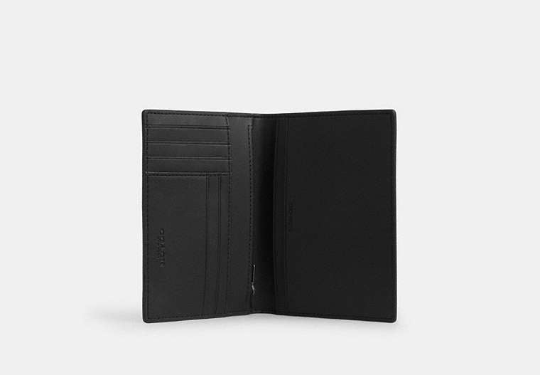 COACH®,Passport Card Case In Signature Canvas,Bi Fold,Passport Case,Card Case,Travel,Gray,Inside View,Top View