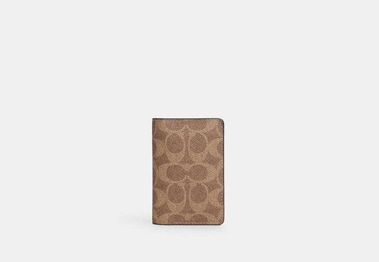 COACH®,Id Wallet In Signature Canvas,Bi Fold,Coin,Casual,Brown,Front View
