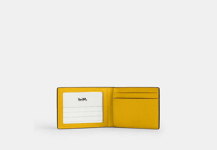 COACH®,Compact Billfold Wallet In Signature Canvas,Coin,Card Case,Bi Fold,Casual,Mustard,Inside View,Top View