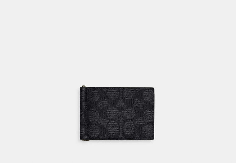 COACH®,Slim Money Clip Billfold Wallet In Signature Canvas,Bi Fold,Coin,Bill Clip,Money Clip,Casual,Multi Color,Front View
