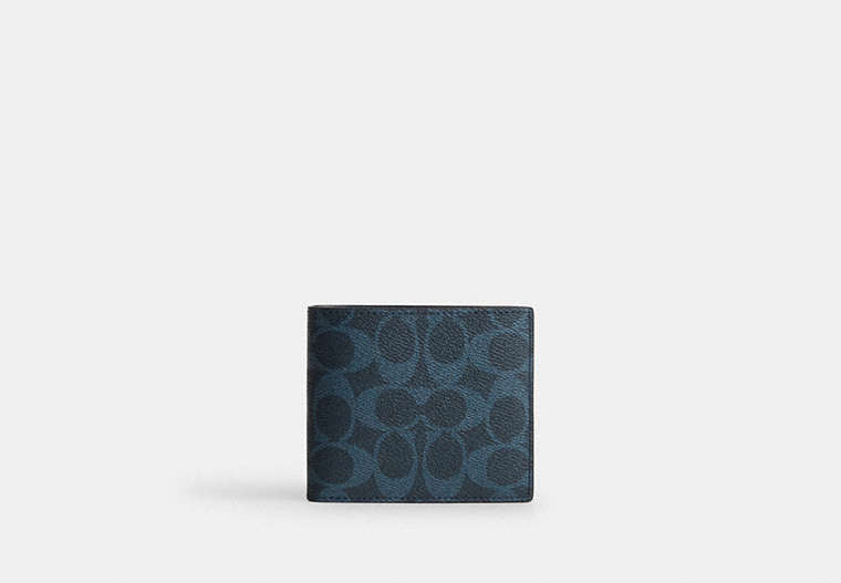 COACH®,Id Billfold Wallet In Signature Canvas,Canvas,Bi Fold,Casual, Father's Day,Blue,Front View