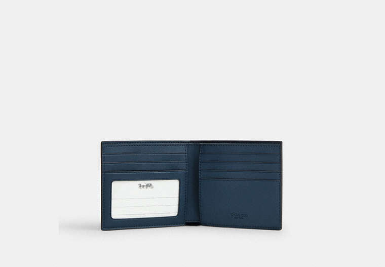 COACH®,Id Billfold Wallet In Signature Canvas,Canvas,Bi Fold,Casual, Father's Day,Blue,Inside View,Top View