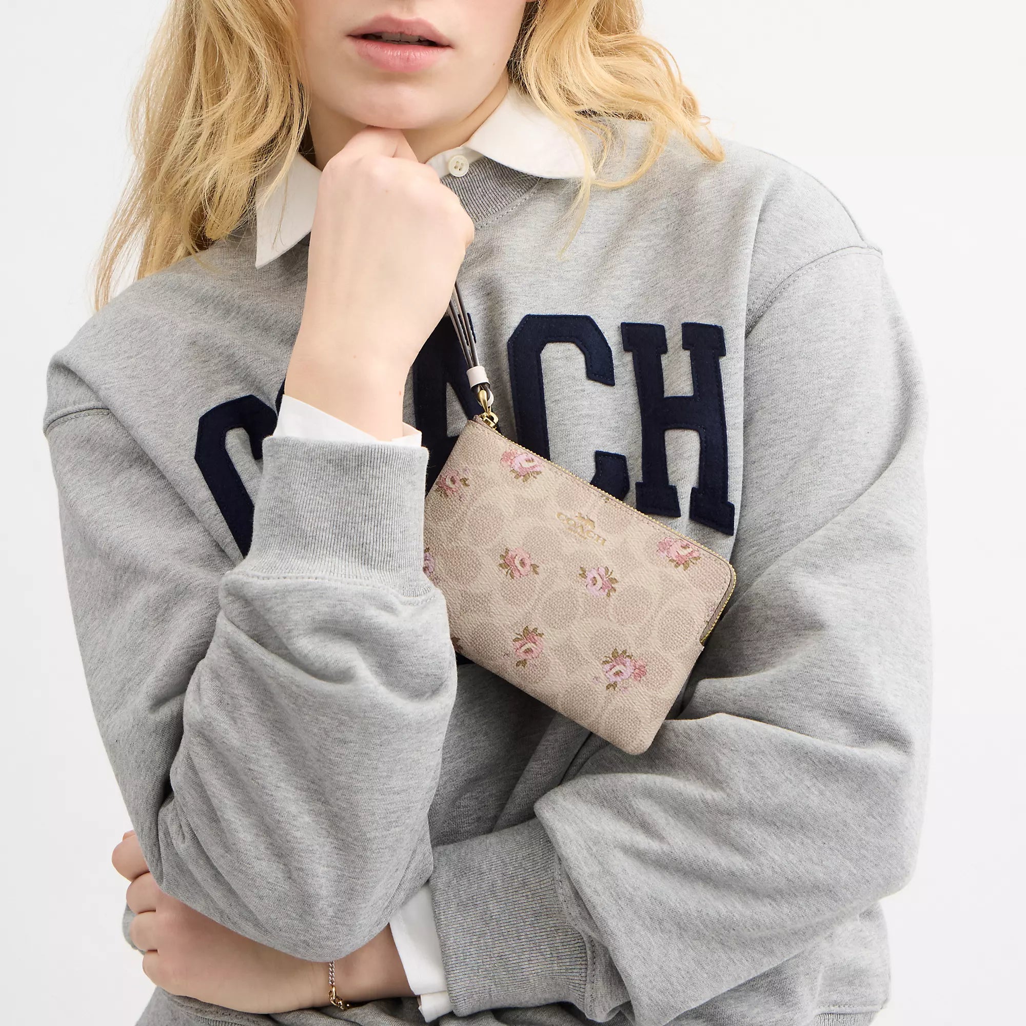 Coach Corner Zip Wristlet In Signature Canvas With Floral Print