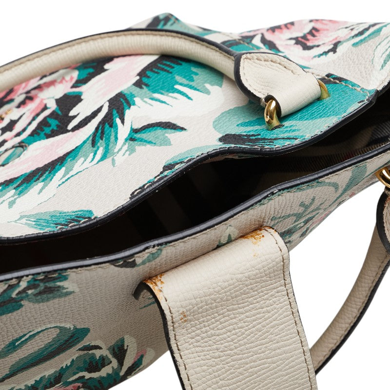 Burberry Leather Buckle Tote Floral Handbag