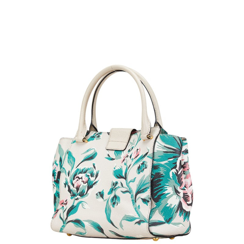 Burberry Leather Buckle Tote Floral Handbag