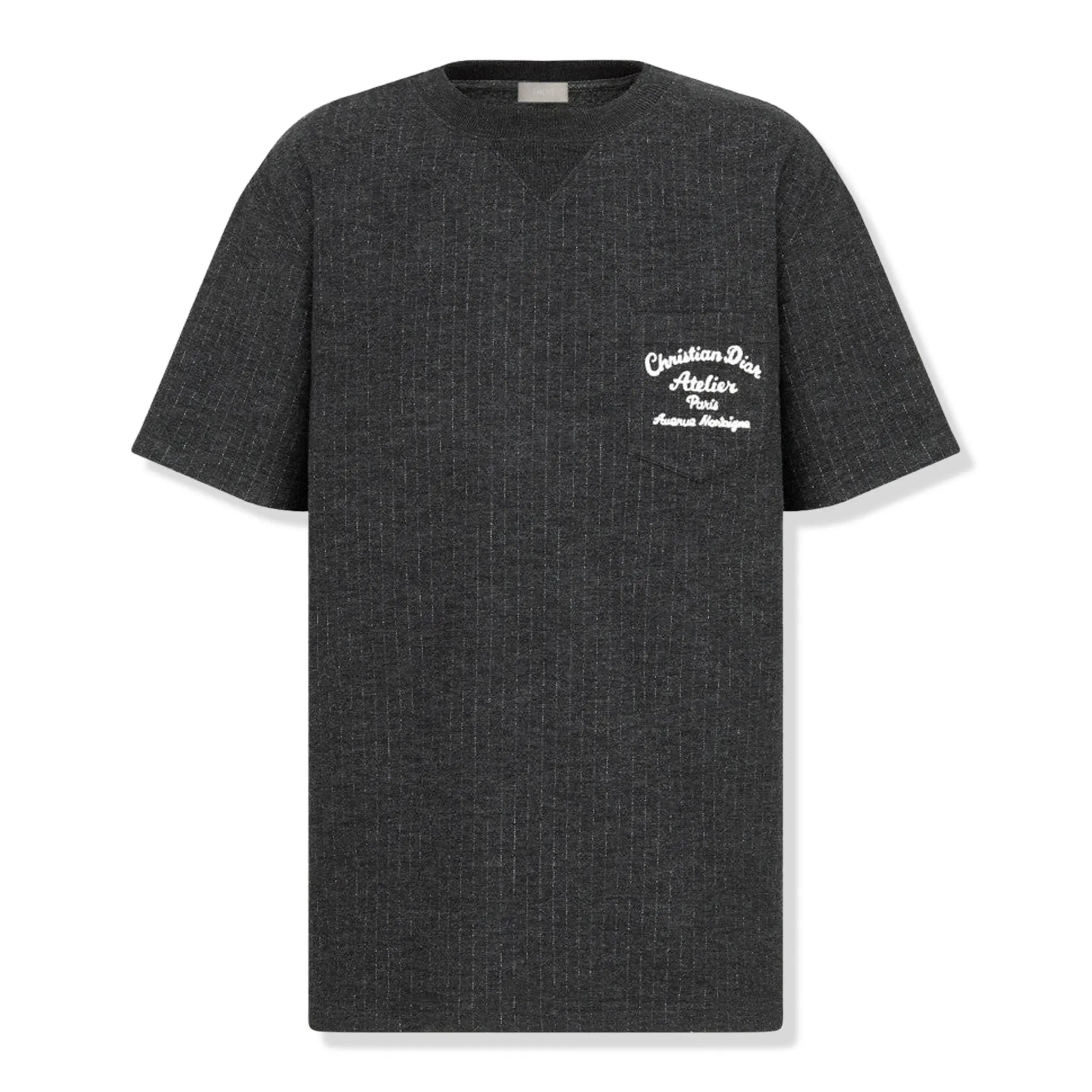Dior Atelier Striped Chest Logo Dark Grey T Shirt