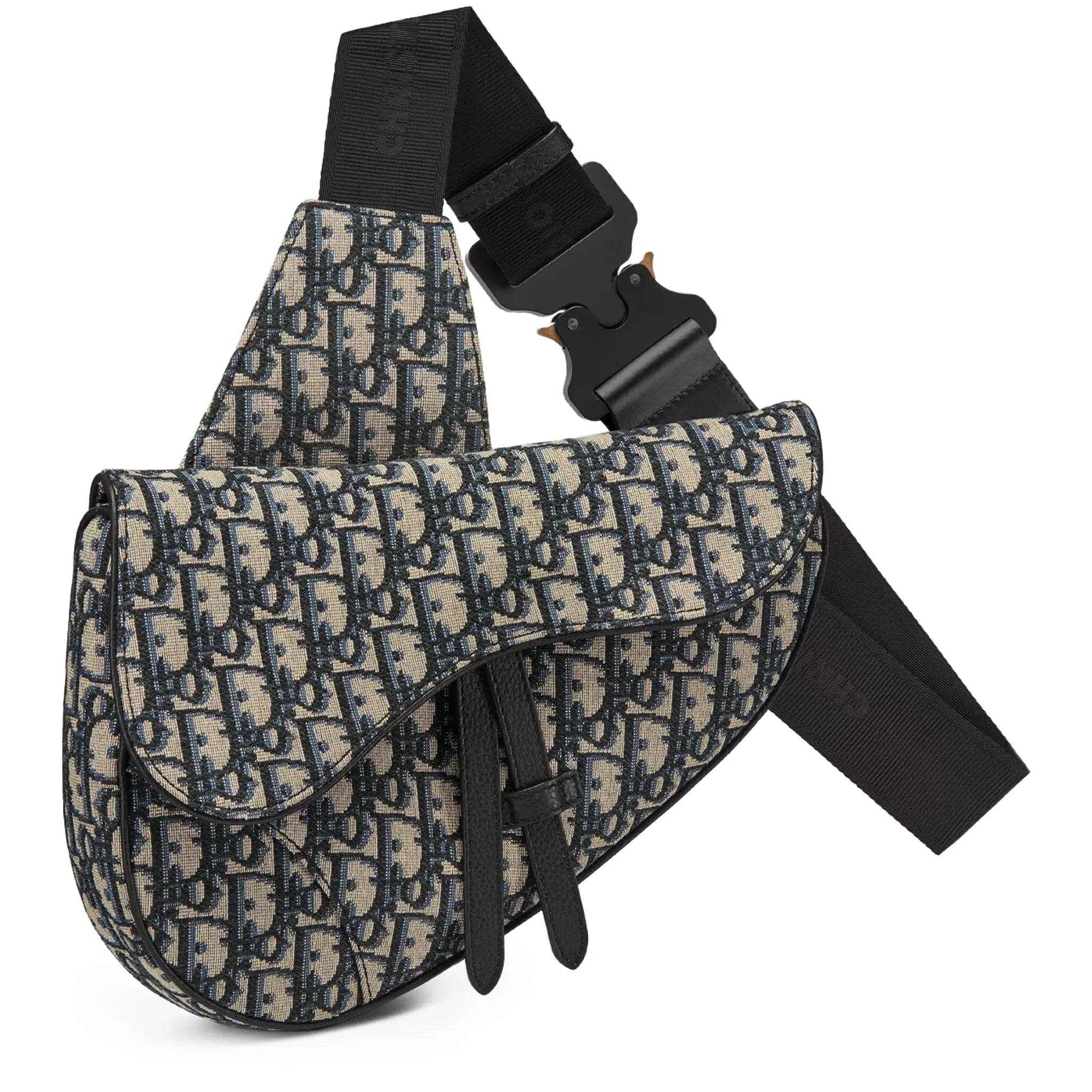 Dior Oblique Jacquard Beige and Black Saddle Bag