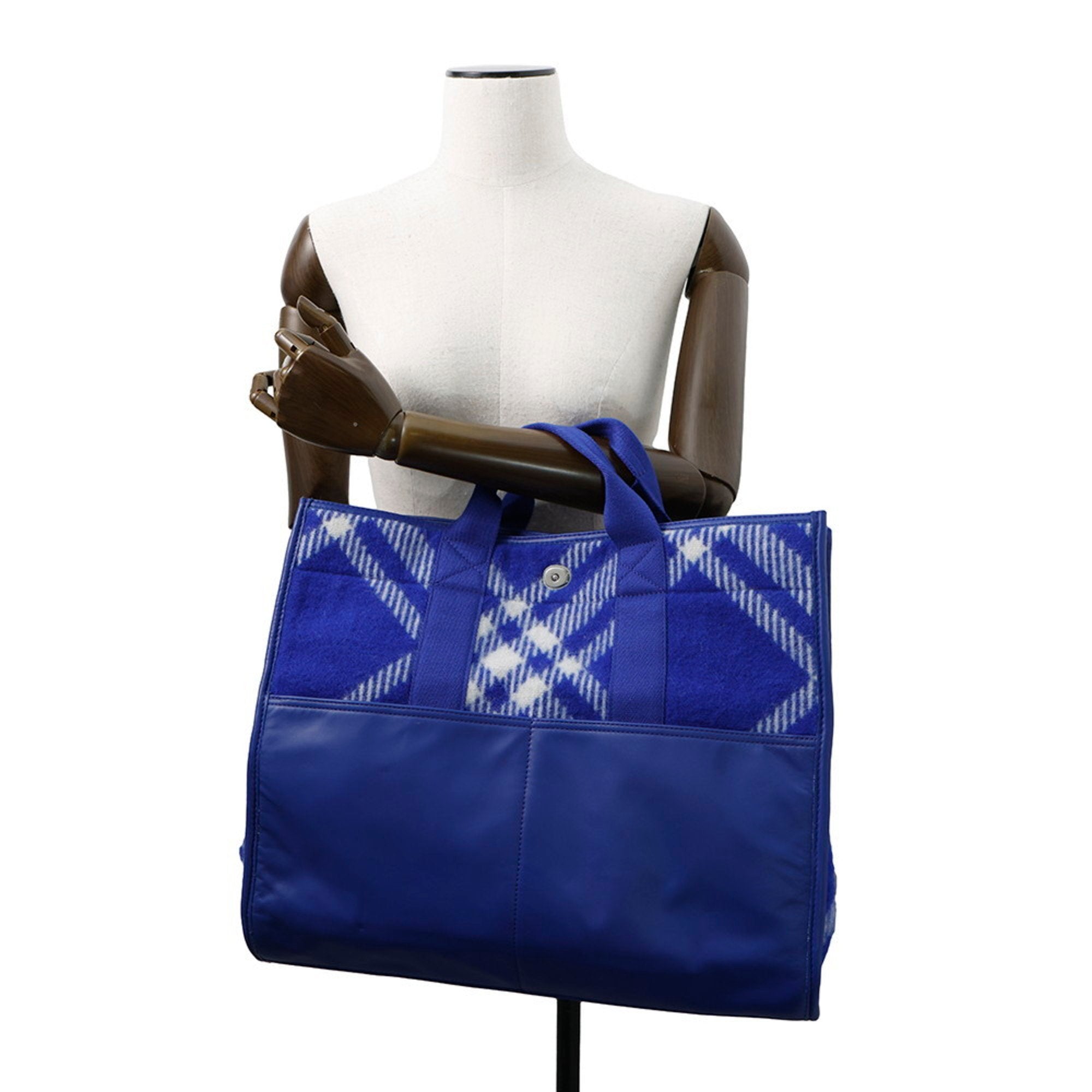 Burberry Wool Leather Tote Bag (Pre-Owned)