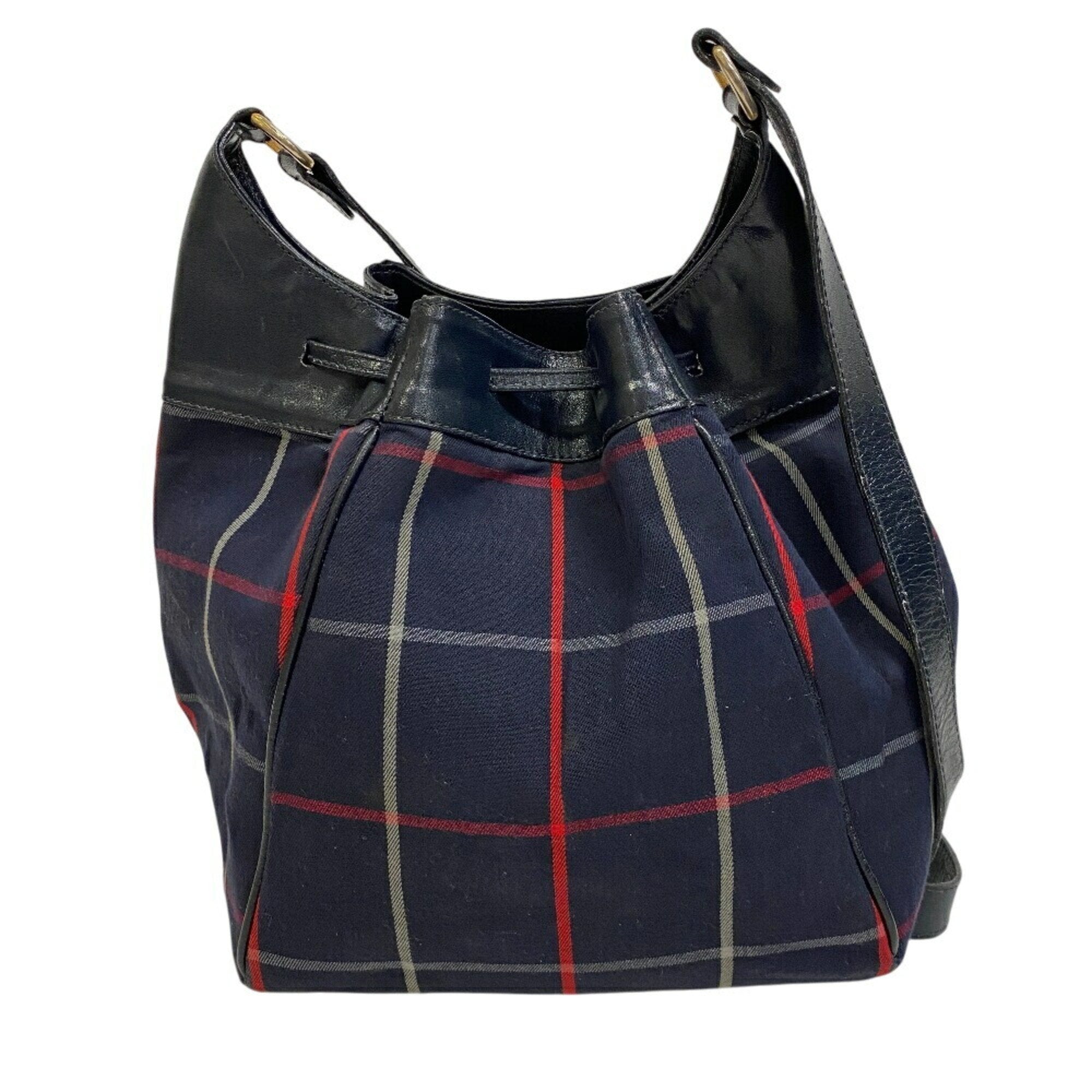 Burberry Burberrys Navy Color Canvas Leather Shoulder Bag (Pre-Owned)
