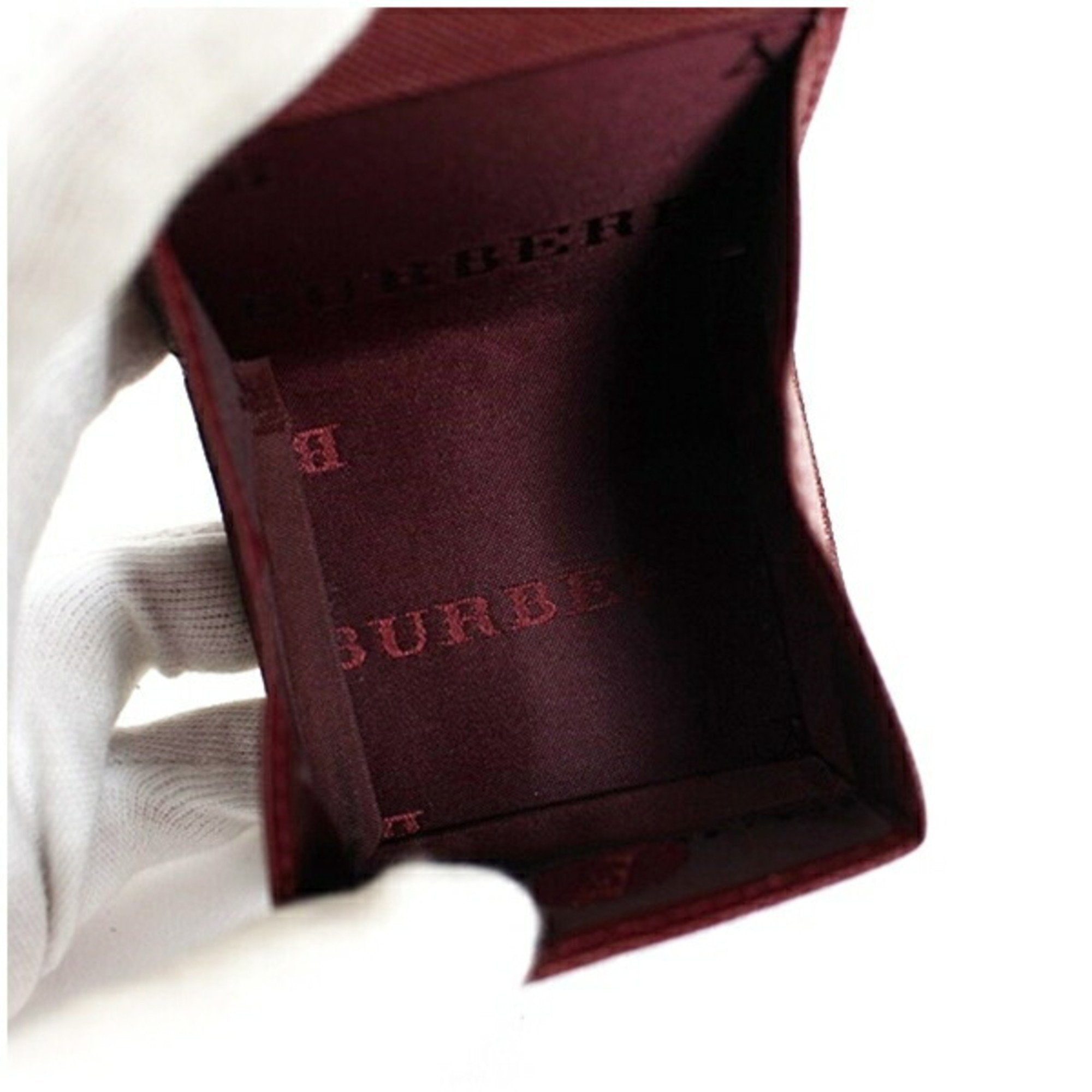 Burberry Wine Canvas Leather Coin Purse/Coin Case (Pre-Owned)