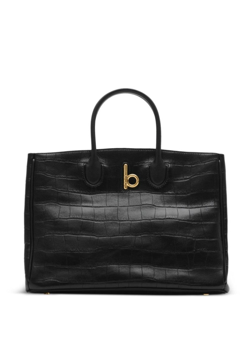 Structured Black Crocodile Pattern Bag