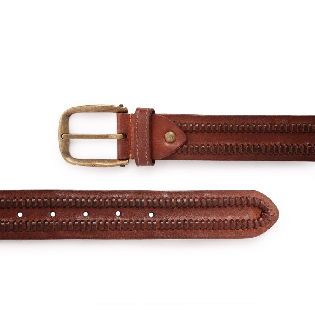 Cognac Weaving Real Leather Men's Belt by Art N Vintage