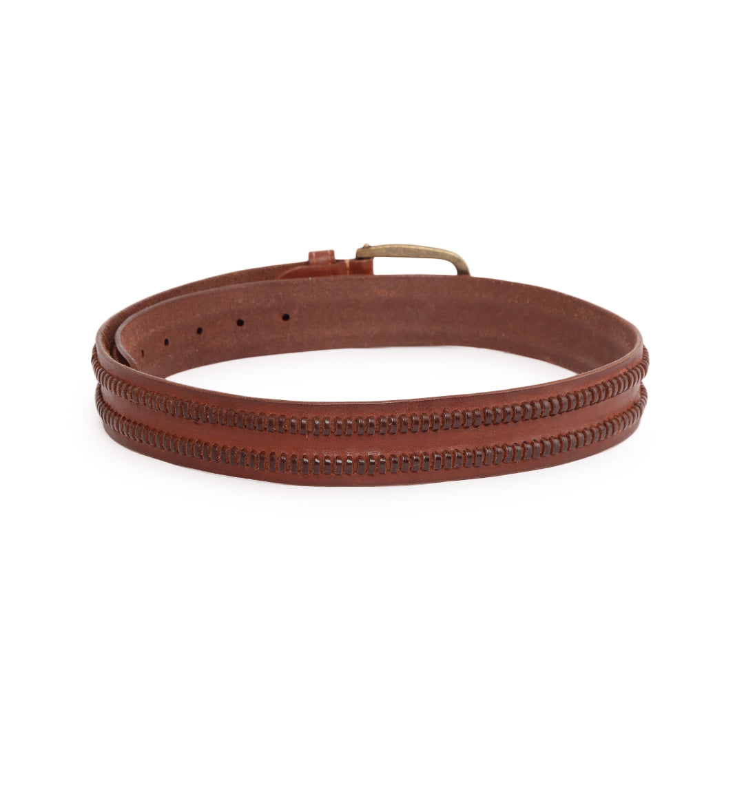 Cognac Weaving Real Leather Men's Belt by Art N Vintage