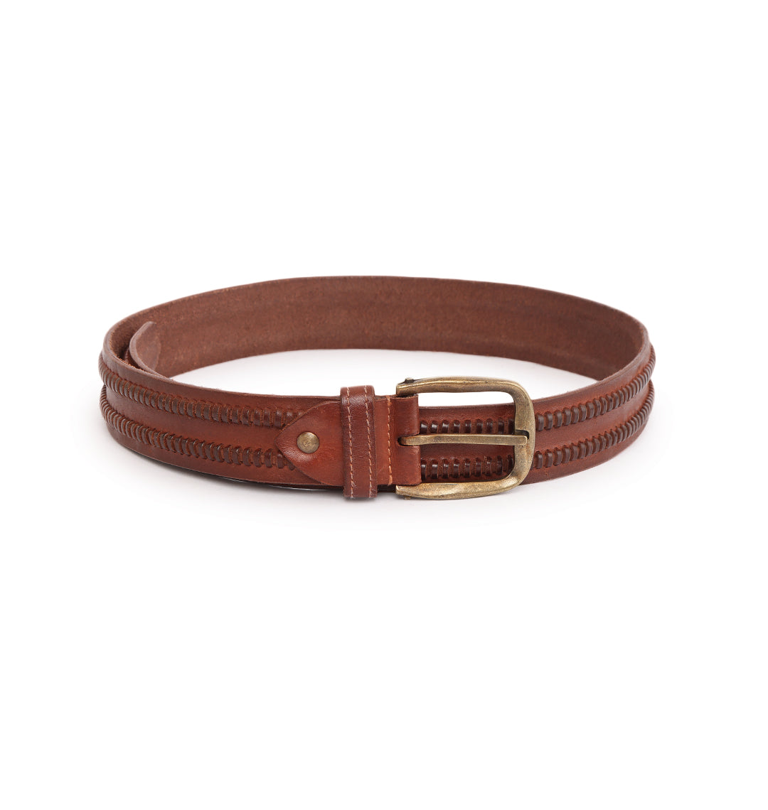 Cognac Weaving Real Leather Men's Belt by Art N Vintage