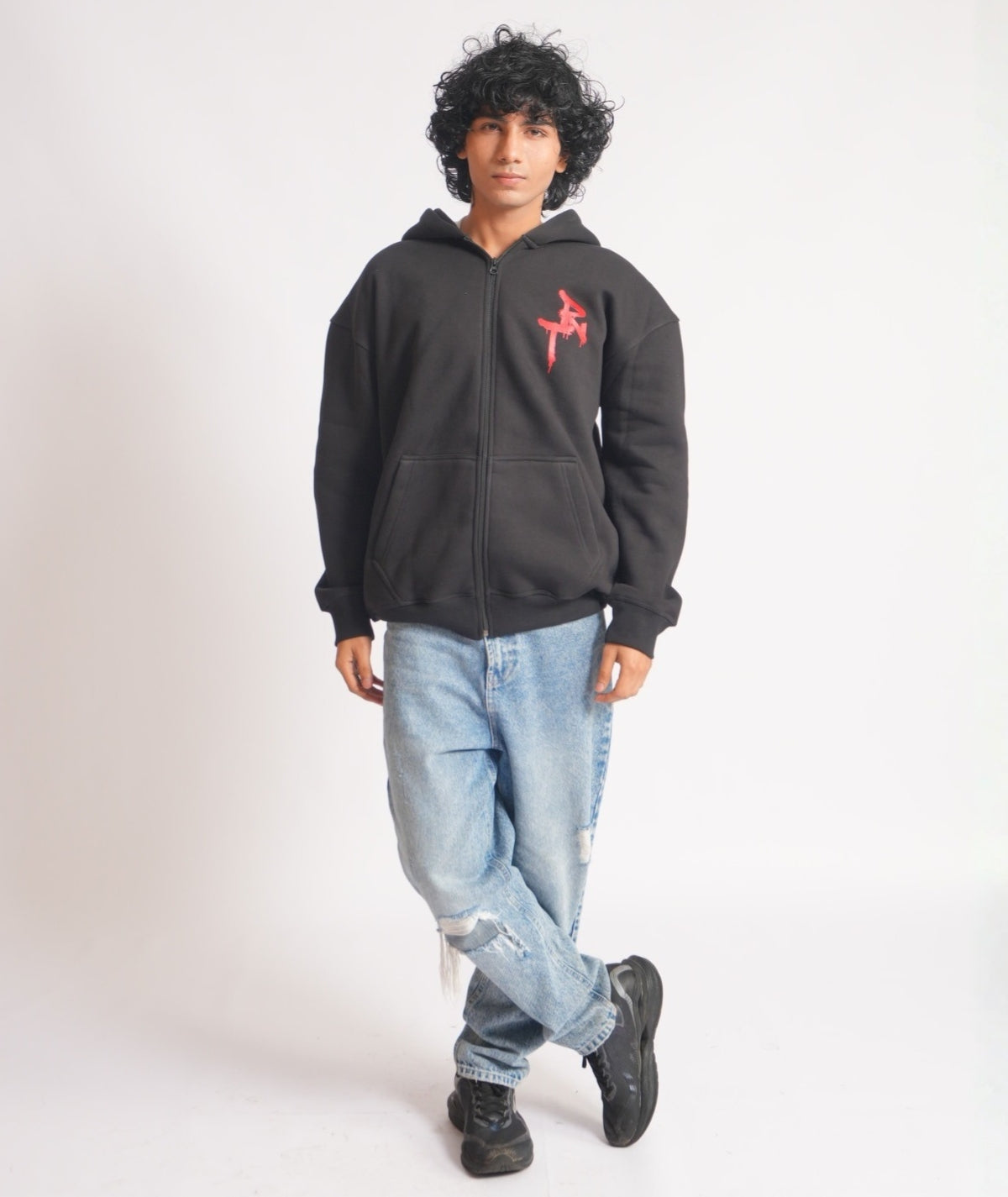 Oversized Black Zip Hoodie