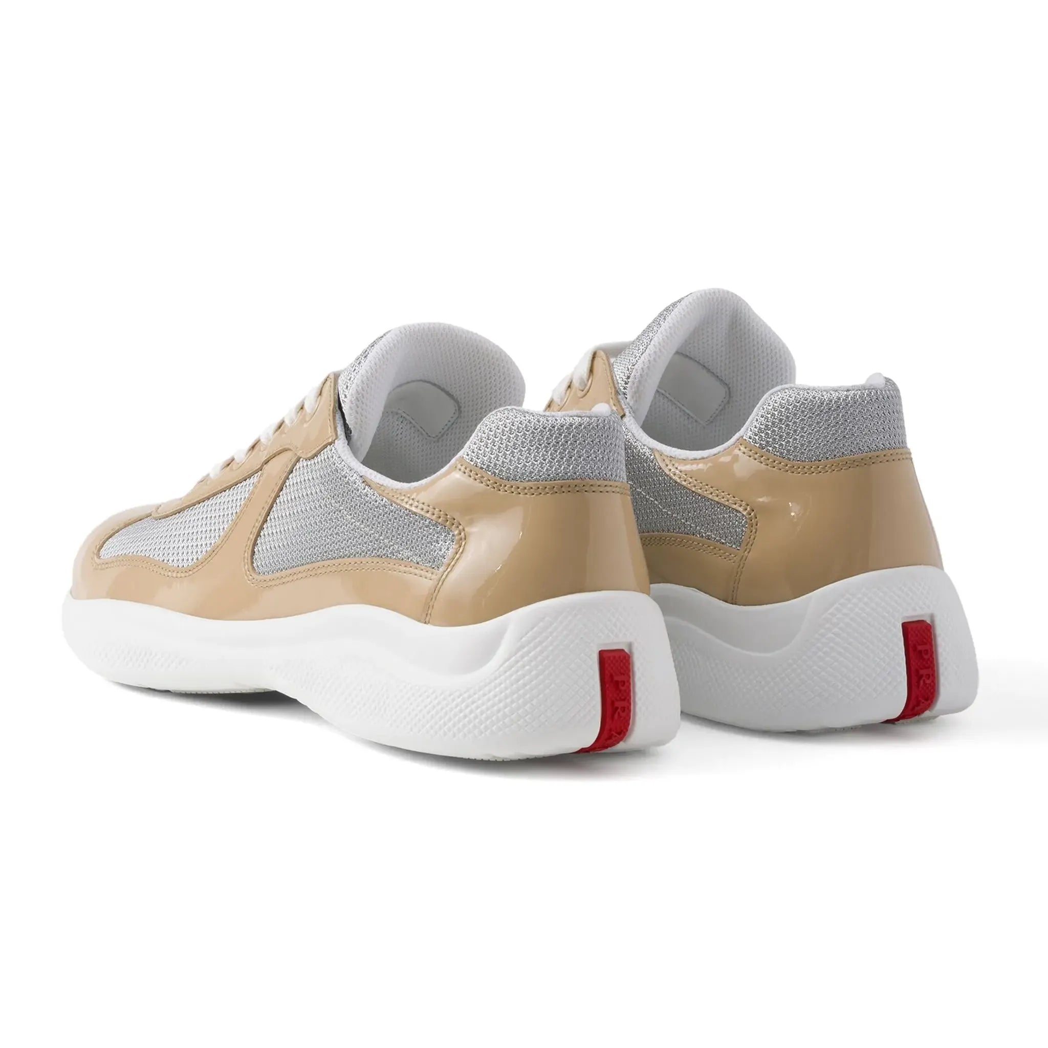 Prada Americas Cup Logo Patch Patent Beige Sneaker