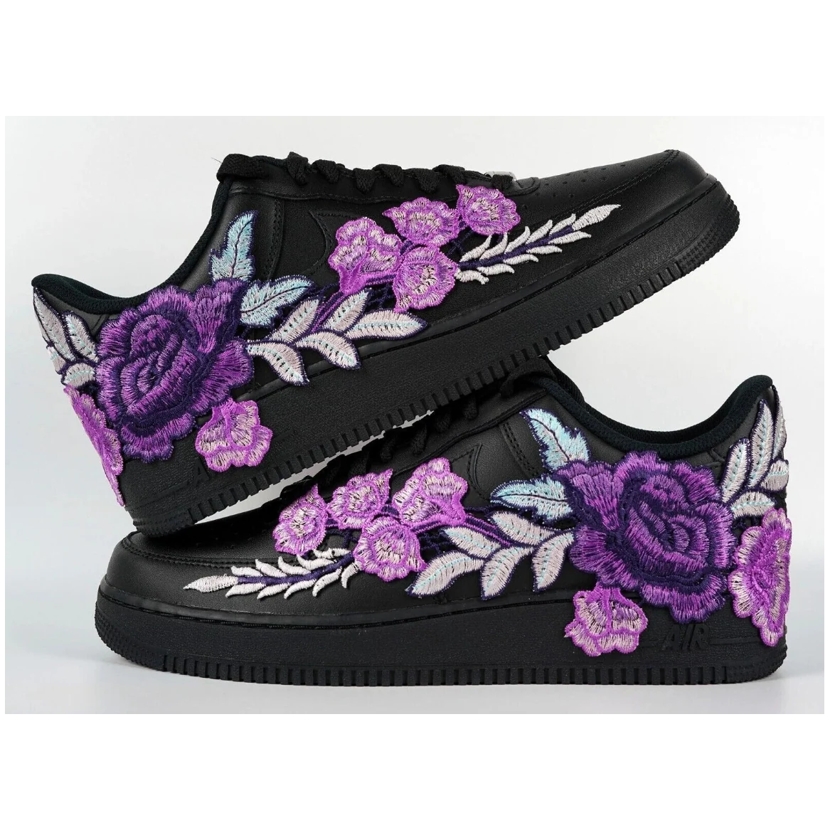 Embroided Lightning Purple Rose Black Af1