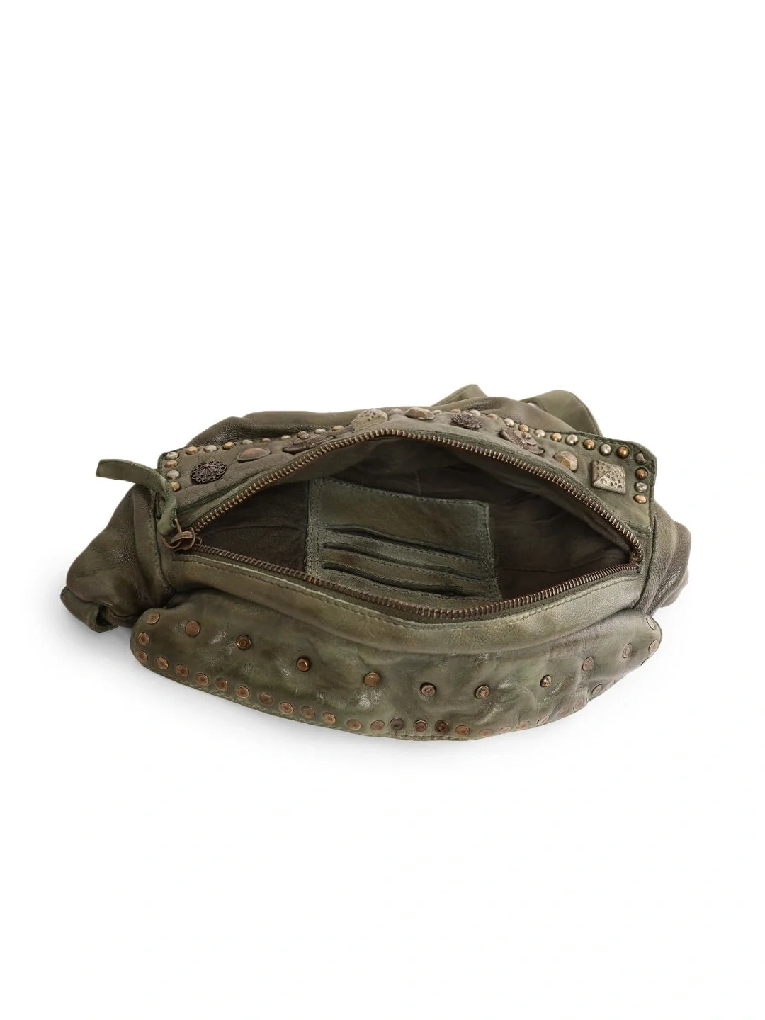 Vintage Olive Studded Genuine Leather Waist Bag