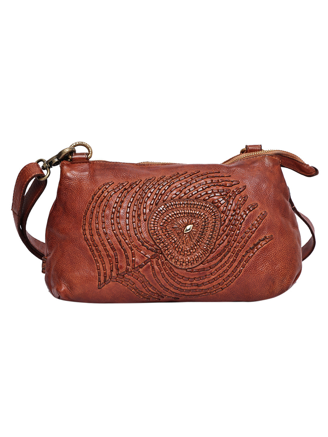Art N Vintage Handcrafted Cognac Leather Crossbody Sling Bag