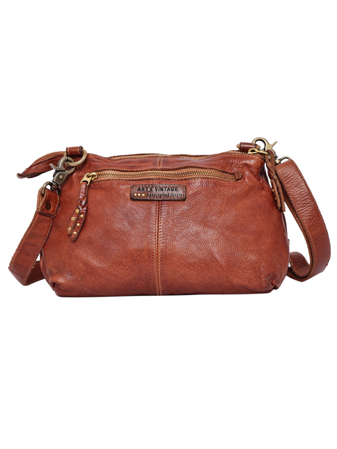 Art N Vintage Handcrafted Cognac Leather Crossbody Sling Bag