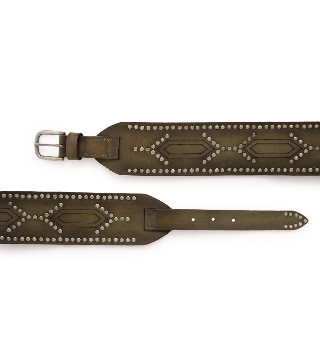 Olive Womens Genuine Leather Belt by Art N Vintage