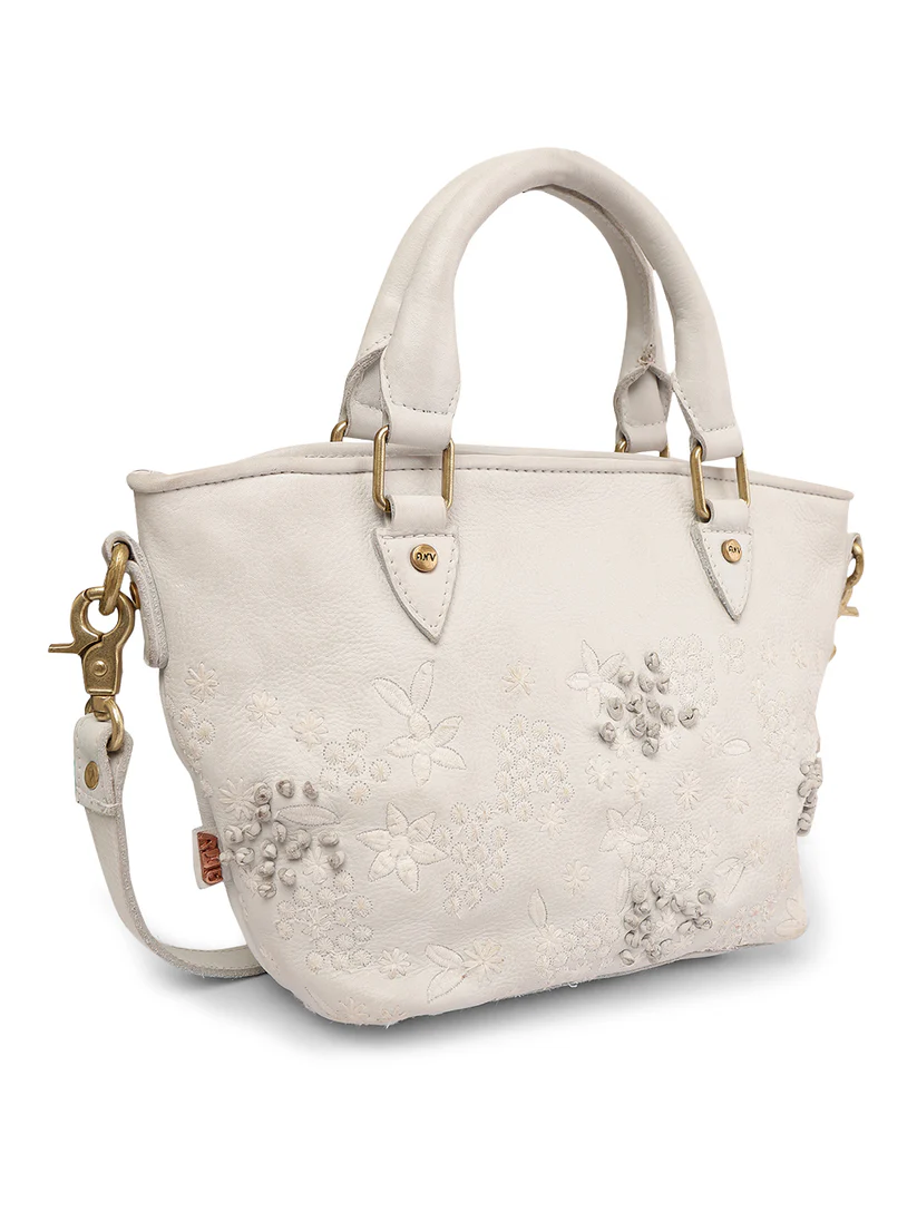 Floral Bliss: L.Green Leather Mini Tote bag with Flower Embroidery