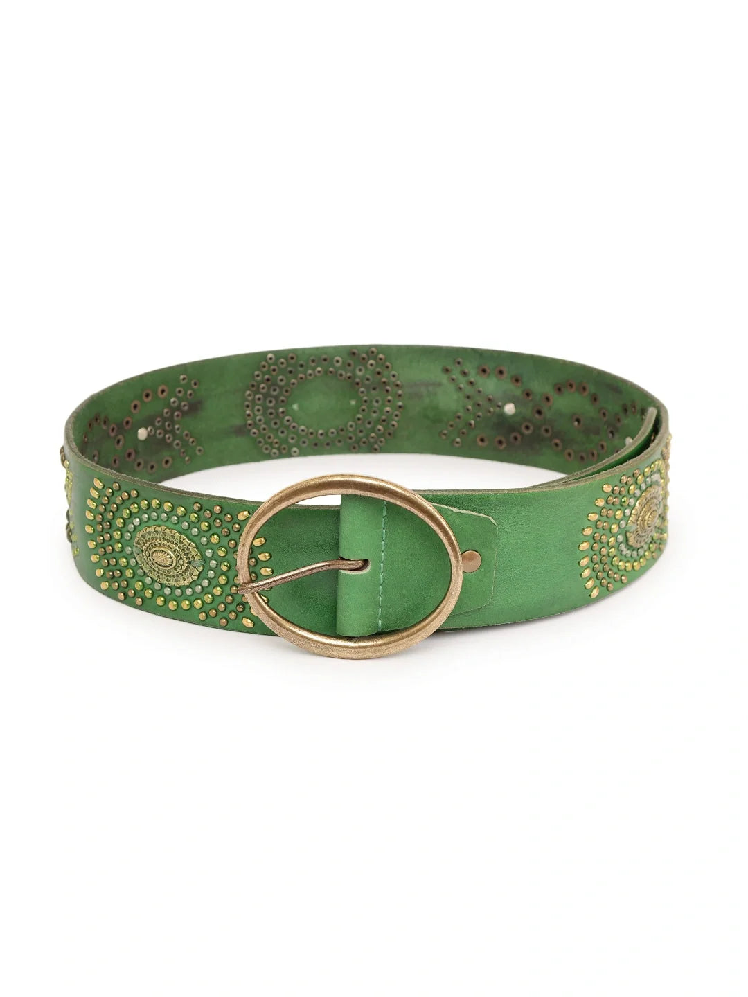 Emrald Jewelled Wide Hip Belt in Leather by Art N Vintage